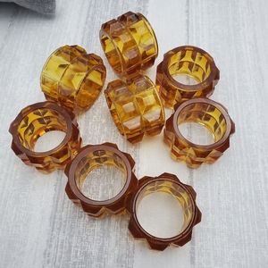 MCM Glass Amber Napkin Rings Set of 8